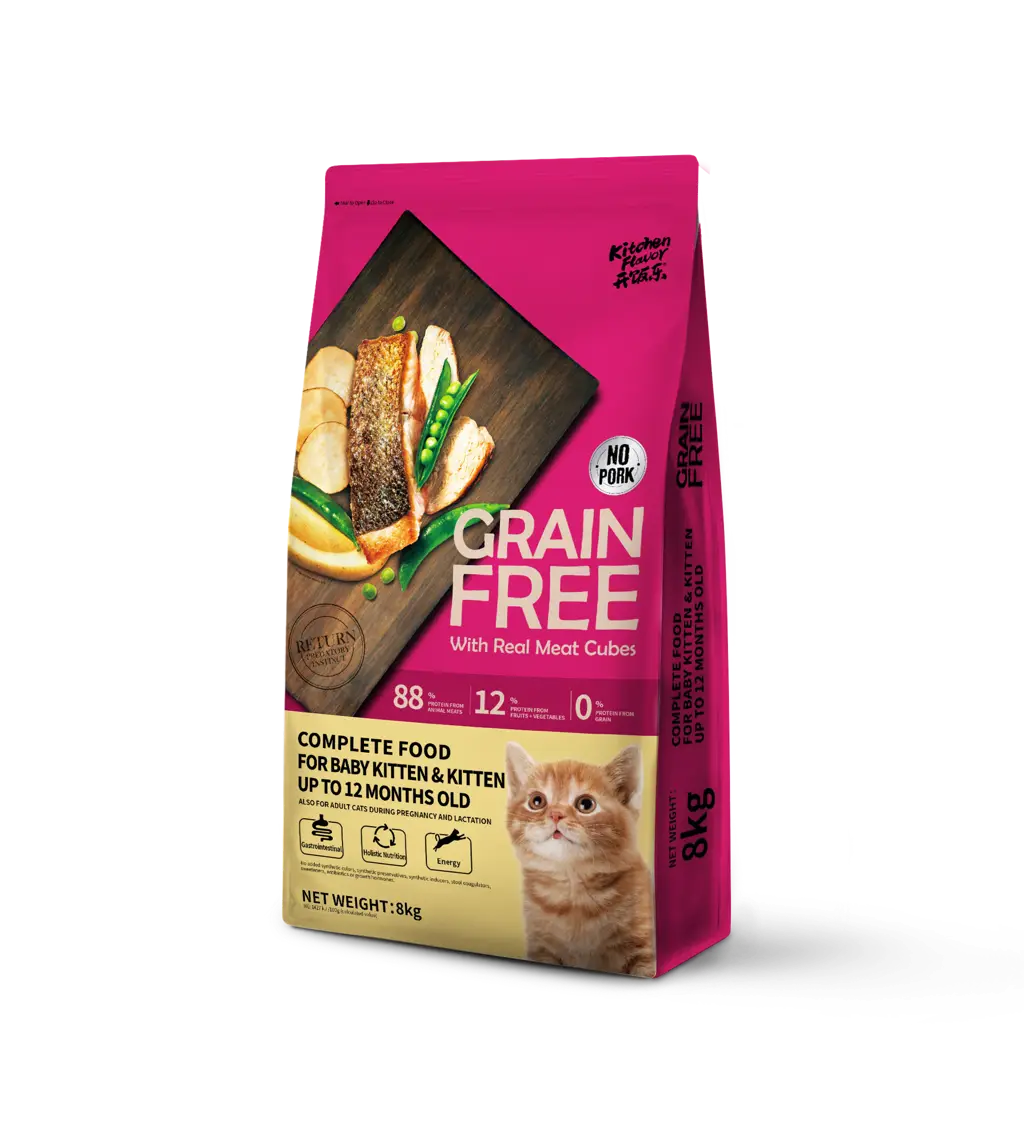 Alimento Completo Sin Cereales para Gatitos (con cubitos de carne real visibles)