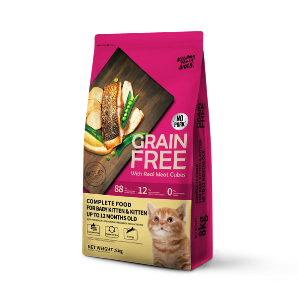 Alimento Completo Sin Cereales para Gatitos (con cubitos de carne real visibles)