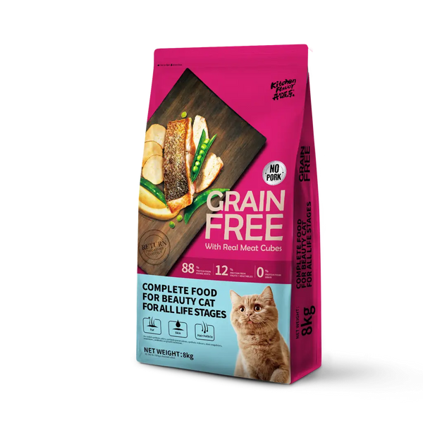 Comida completa sin cereales para gatos de todas las edades (mezcla de cubitos de carne real visible)