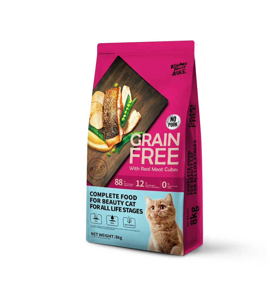 Comida completa sin cereales para gatos de todas las edades (mezcla de cubitos de carne real visible)