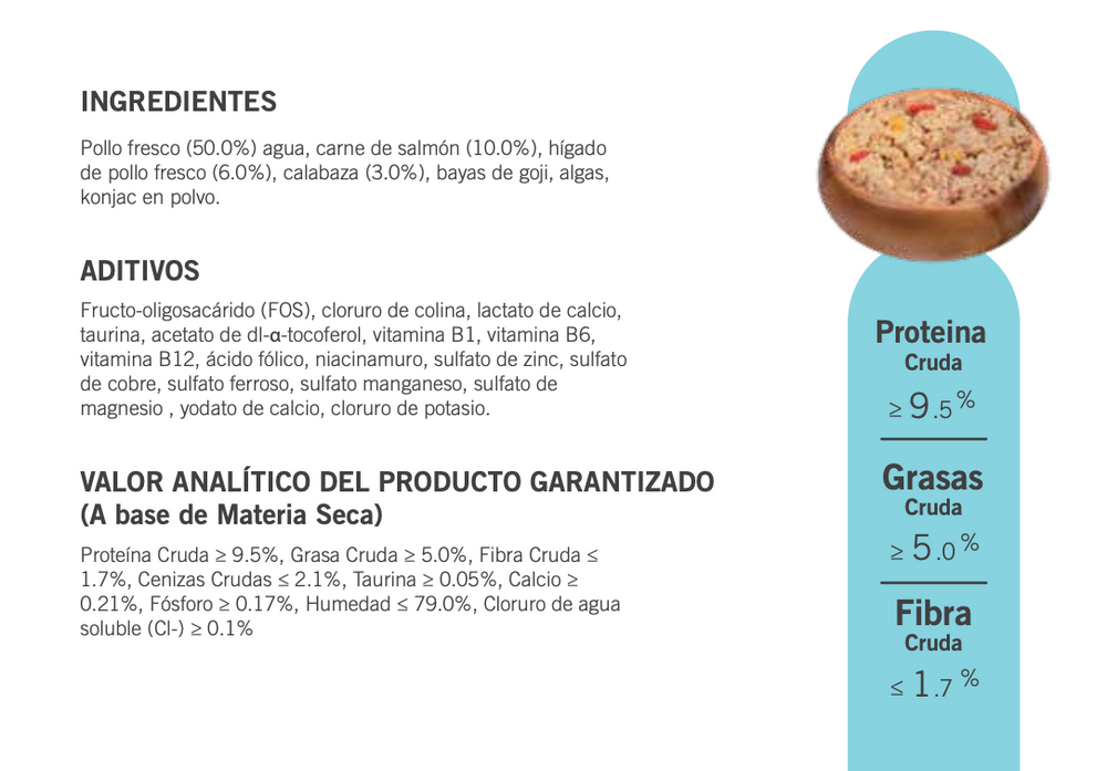 Ingredientes de Pate Delight Salmón Comida húmeda completa para gatos para todas las etapas | 24 unidades (90g c/u)