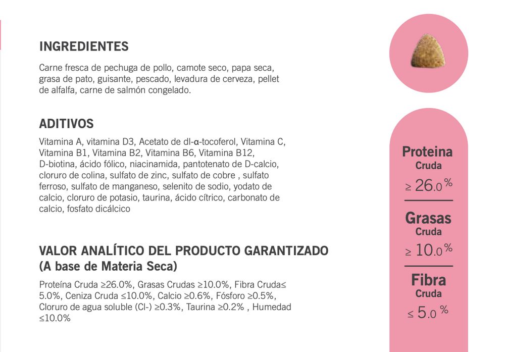 Ingredientes de Alimento completo sin cereales para gatos adultos (mezcla de cubitos de carne real visibles)