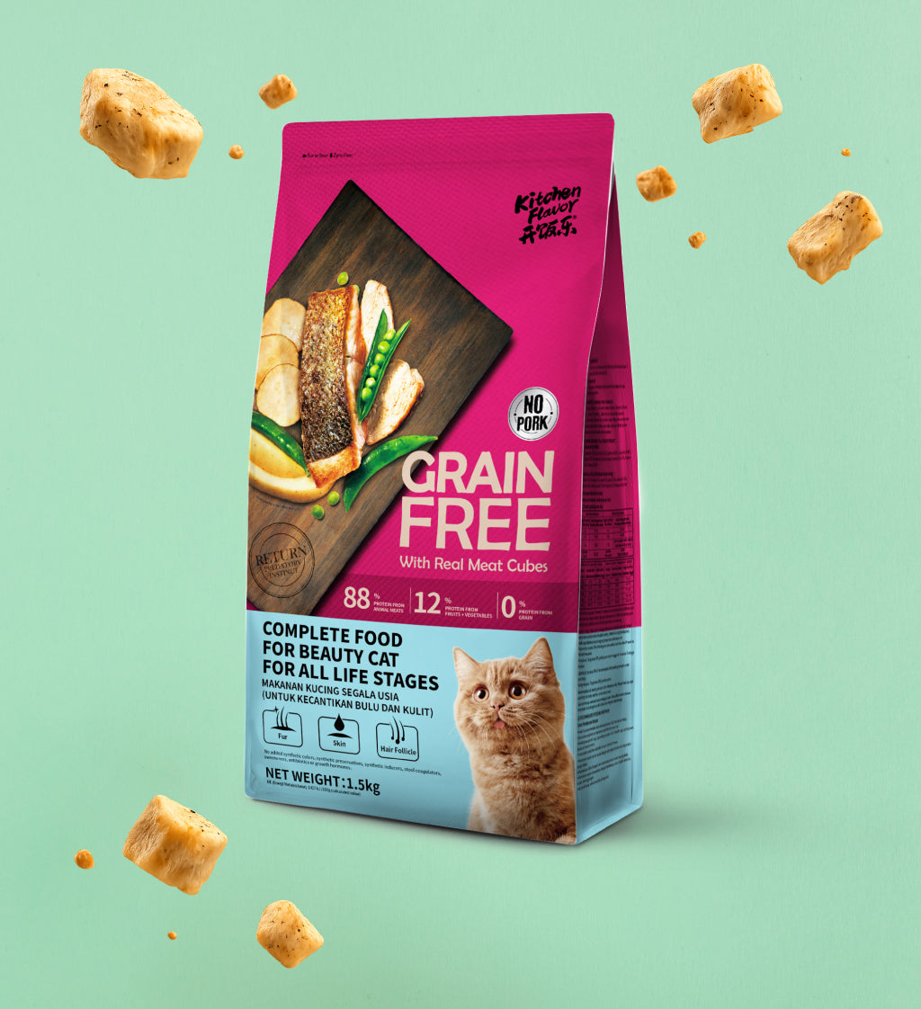 Comida sin cereales para Gatos de todas las edades (mezcla de cubitos de carne real visible)