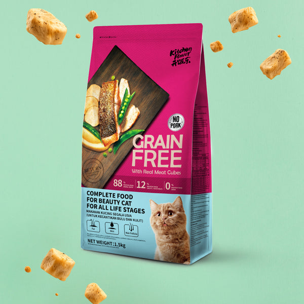 Comida sin cereales para Gatos de todas las edades (mezcla de cubitos de carne real visible)