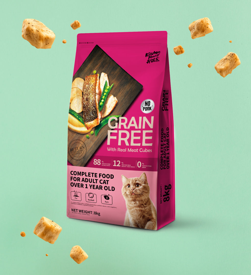 Comida sin cereales para Gatos adultos (mezcla de cubitos de carne real visibles)