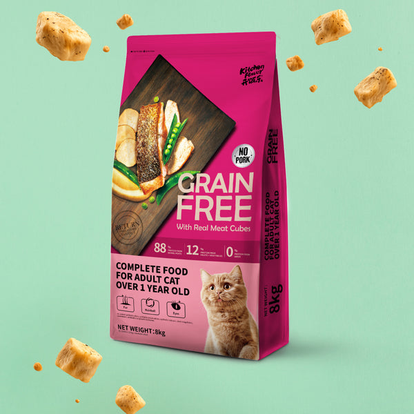 Comida sin cereales para Gatos adultos (mezcla de cubitos de carne real visibles)