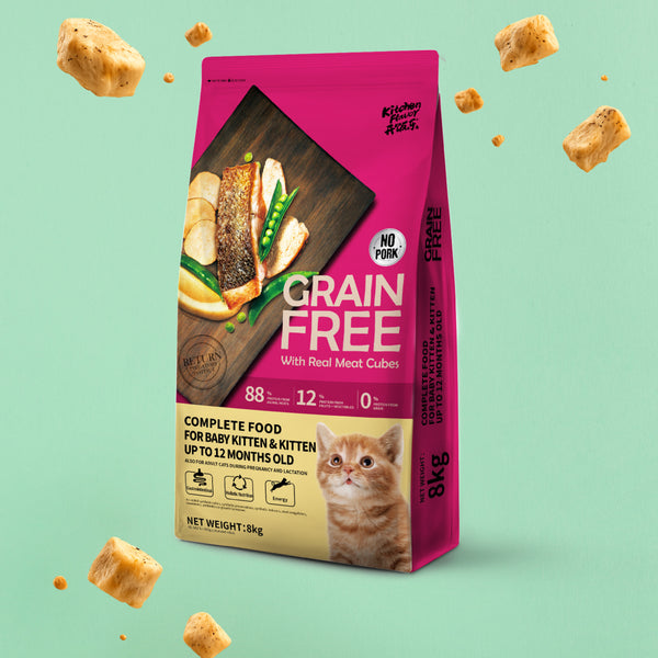 Comida sin cereales para Gatitos (con cubitos de carne real visibles)