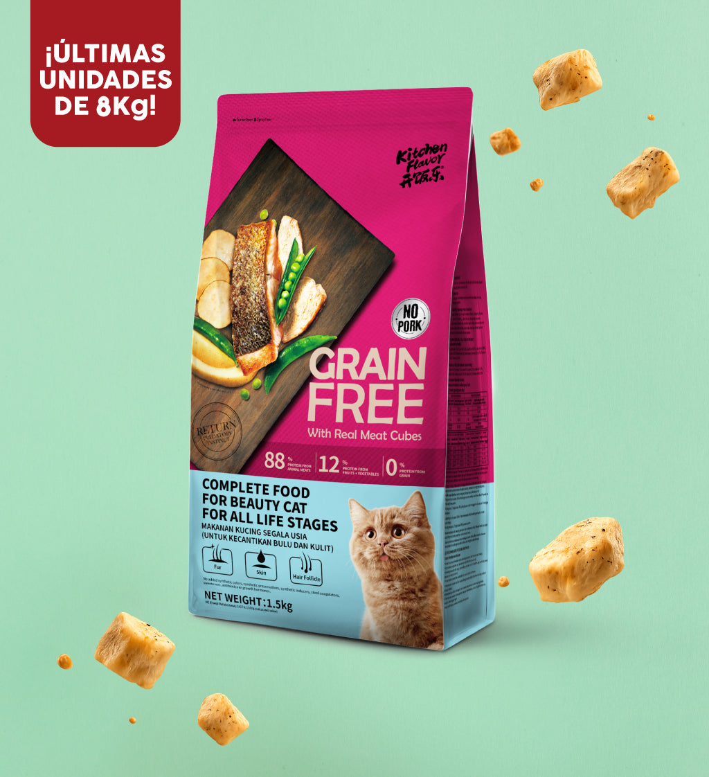 Comida sin cereales para Gatos de todas las edades (mezcla de cubitos de carne real visible)