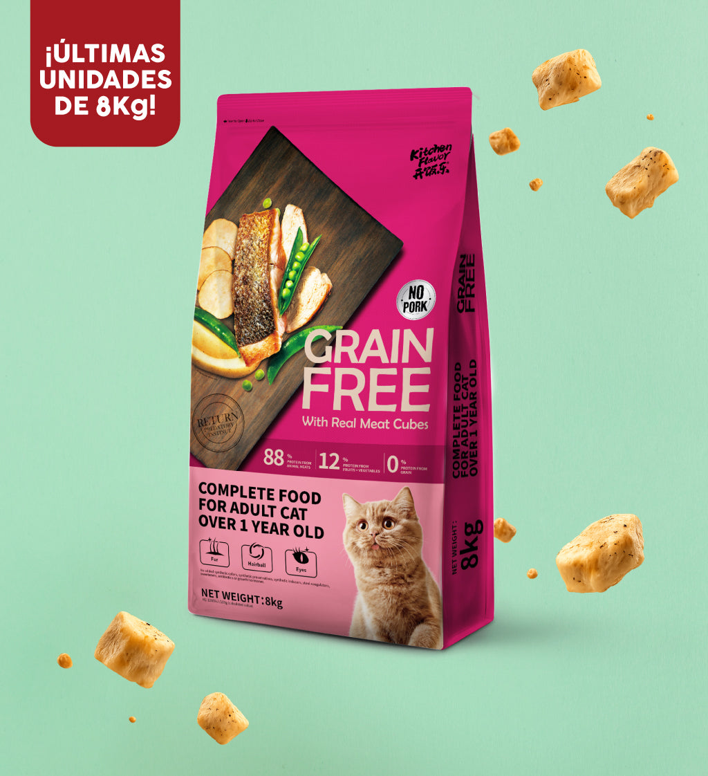 Comida sin cereales para Gatos adultos (mezcla de cubitos de carne real visibles)